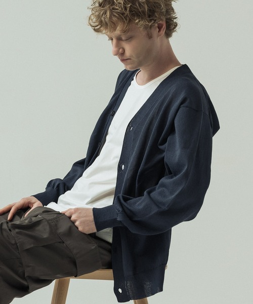 SLICK（スリック）の「【SLICK/スリック】Paper Yarn Knit Cardigan/ペーパーヤーン ニットカーディガン（ニット/セーター・メンズ・ネイビー/ライトグレー/ブラック・1/2/3）」の3枚目の写真