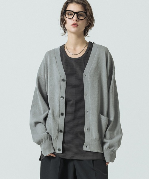 SLICK（スリック）の「【SLICK/スリック】Paper Yarn Knit Cardigan/ペーパーヤーン ニットカーディガン（ニット/セーター・メンズ・ネイビー/ライトグレー/ブラック・1/2/3）」の2枚目の写真
