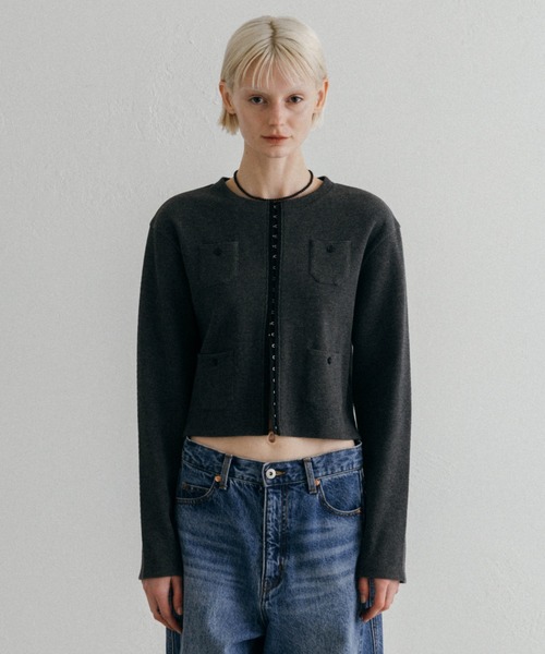 CREDONA（クレドナ）の「THERMAL HOOK CD/サーマルホックカーデ（カーディガン/ボレロ・レディース・アイボリー/グレー・FREE）」の8枚目の写真