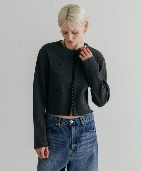 CREDONA（クレドナ）の「THERMAL HOOK CD/サーマルホックカーデ（カーディガン/ボレロ・レディース・アイボリー/グレー・FREE）」の5枚目の写真