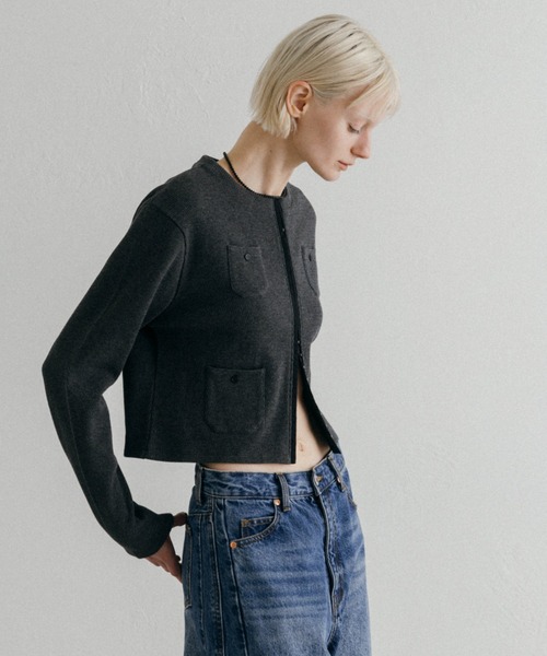 CREDONA（クレドナ）の「THERMAL HOOK CD/サーマルホックカーデ（カーディガン/ボレロ・レディース・アイボリー/グレー・FREE）」の6枚目の写真