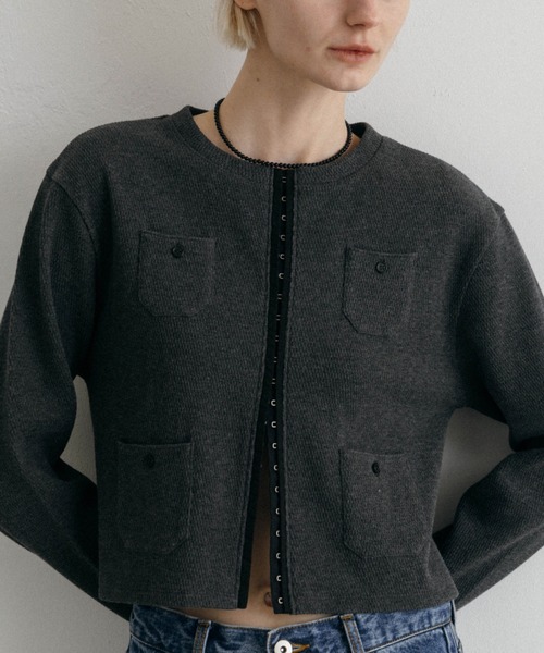 CREDONA（クレドナ）の「THERMAL HOOK CD/サーマルホックカーデ（カーディガン/ボレロ・レディース・アイボリー/グレー・FREE）」の14枚目の写真