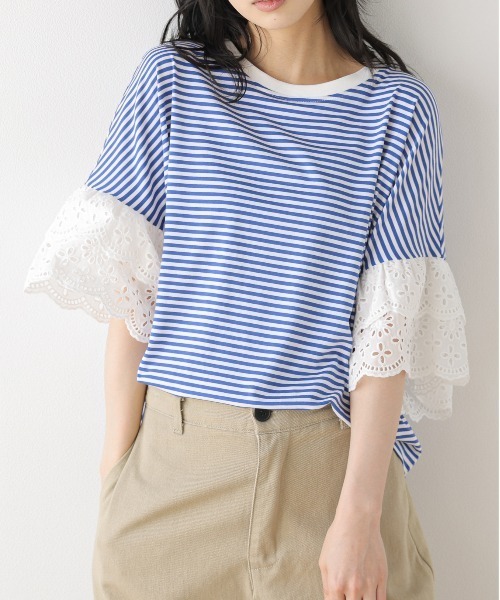 SUGAR BISKET(シュガービスケット)の「レース袖 ドッキングトップス(Tシャツ/カットソー・レディース・ホワイト/ブラック/ブルー系・フリー)」の2枚目の写真