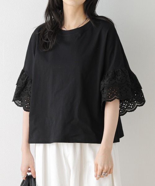 SUGAR BISKET(シュガービスケット)の「レース袖 ドッキングトップス(Tシャツ/カットソー・レディース・ホワイト/ブラック/ブルー系・フリー)」の3枚目の写真