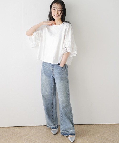 SUGAR BISKET(シュガービスケット)の「レース袖 ドッキングトップス(Tシャツ/カットソー・レディース・ホワイト/ブラック/ブルー系・フリー)」の4枚目の写真