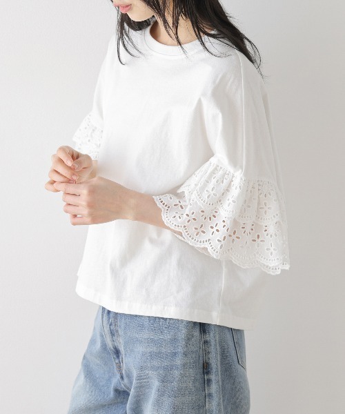 SUGAR BISKET(シュガービスケット)の「レース袖 ドッキングトップス(Tシャツ/カットソー・レディース・ホワイト/ブラック/ブルー系・フリー)」の5枚目の写真