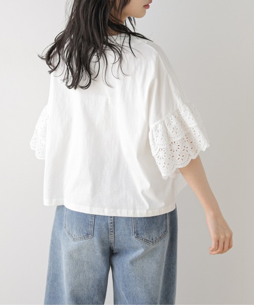 SUGAR BISKET(シュガービスケット)の「レース袖 ドッキングトップス(Tシャツ/カットソー・レディース・ホワイト/ブラック/ブルー系・フリー)」の6枚目の写真