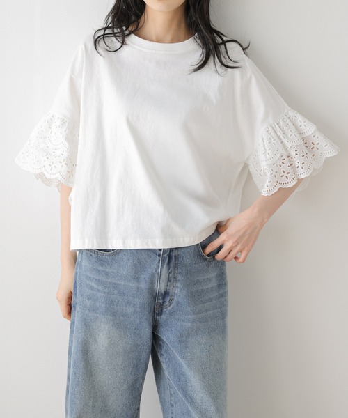 SUGAR BISKET(シュガービスケット)の「レース袖 ドッキングトップス(Tシャツ/カットソー・レディース・ホワイト/ブラック/ブルー系・フリー)」の7枚目の写真