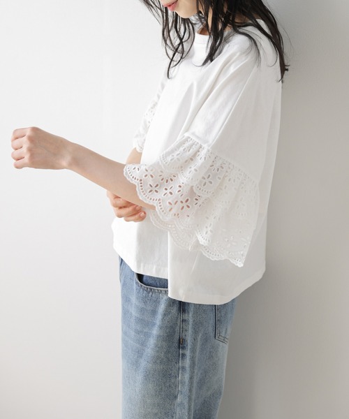 SUGAR BISKET(シュガービスケット)の「レース袖 ドッキングトップス(Tシャツ/カットソー・レディース・ホワイト/ブラック/ブルー系・フリー)」の9枚目の写真