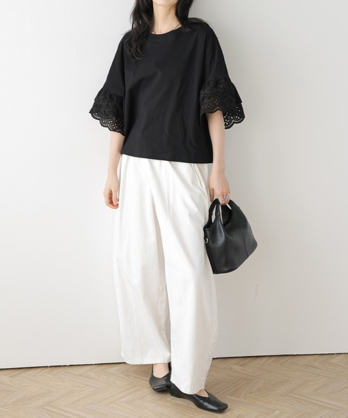 SUGAR BISKET(シュガービスケット)の「レース袖 ドッキングトップス(Tシャツ/カットソー・レディース・ホワイト/ブラック/ブルー系・フリー)」の10枚目の写真