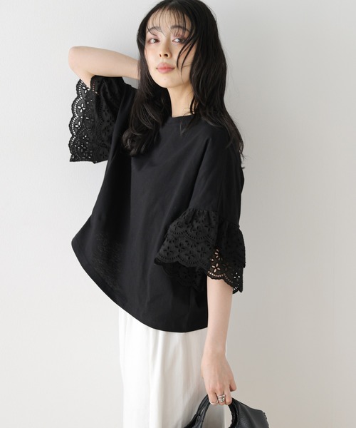 SUGAR BISKET(シュガービスケット)の「レース袖 ドッキングトップス(Tシャツ/カットソー・レディース・ホワイト/ブラック/ブルー系・フリー)」の11枚目の写真