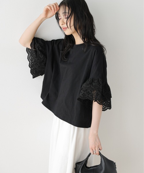 SUGAR BISKET(シュガービスケット)の「レース袖 ドッキングトップス(Tシャツ/カットソー・レディース・ホワイト/ブラック/ブルー系・フリー)」の12枚目の写真