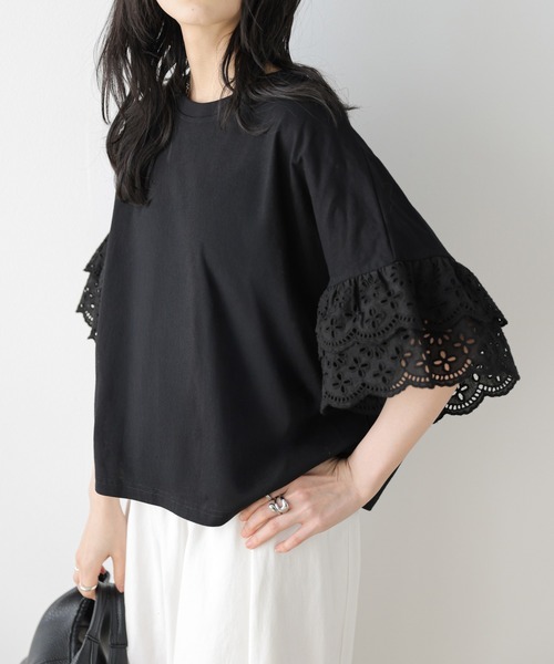 SUGAR BISKET(シュガービスケット)の「レース袖 ドッキングトップス(Tシャツ/カットソー・レディース・ホワイト/ブラック/ブルー系・フリー)」の14枚目の写真