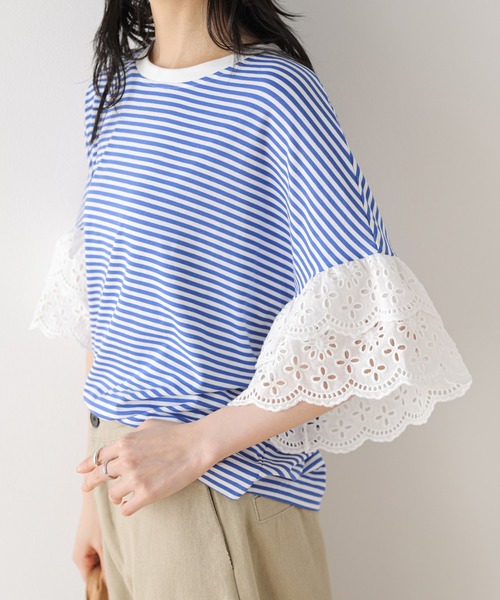 SUGAR BISKET(シュガービスケット)の「レース袖 ドッキングトップス(Tシャツ/カットソー・レディース・ホワイト/ブラック/ブルー系・フリー)」の21枚目の写真