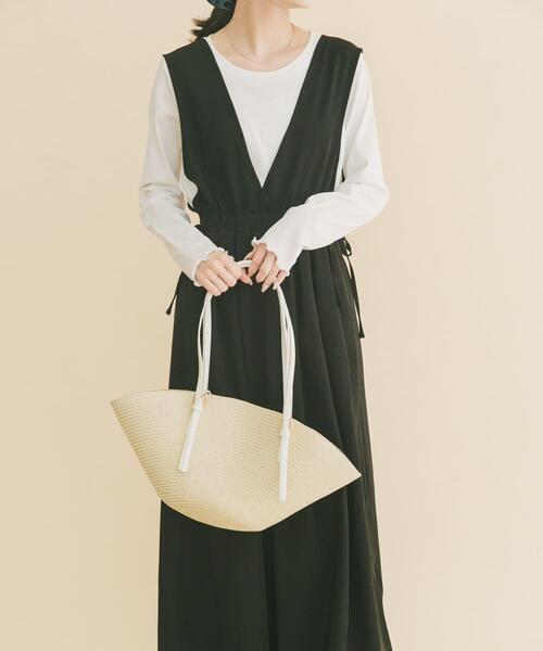 ITEMS URBANRESEARCH（アイテムズ アーバンリサーチ）の「ギャザージャンパースカート(ロングスリーブインナーセット)（ワンピース・レディース・モカ/チャコールグレー/ブラック・FREE）」の6枚目の写真