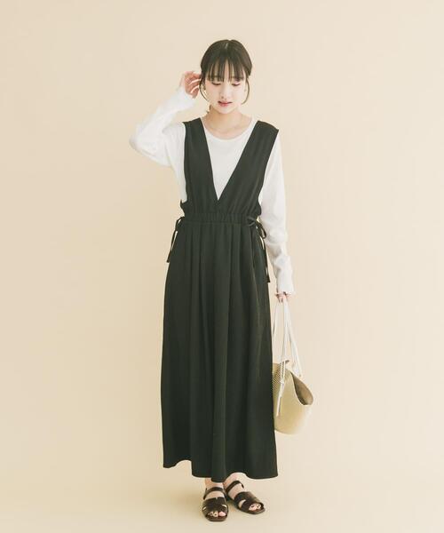 ITEMS URBANRESEARCH（アイテムズ アーバンリサーチ）の「ギャザージャンパースカート(ロングスリーブインナーセット)（ワンピース・レディース・モカ/チャコールグレー/ブラック・FREE）」の9枚目の写真