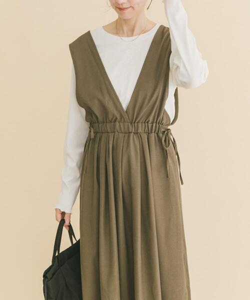 ITEMS URBANRESEARCH（アイテムズ アーバンリサーチ）の「ギャザージャンパースカート(ロングスリーブインナーセット)（ワンピース・レディース・モカ/チャコールグレー/ブラック・FREE）」の12枚目の写真