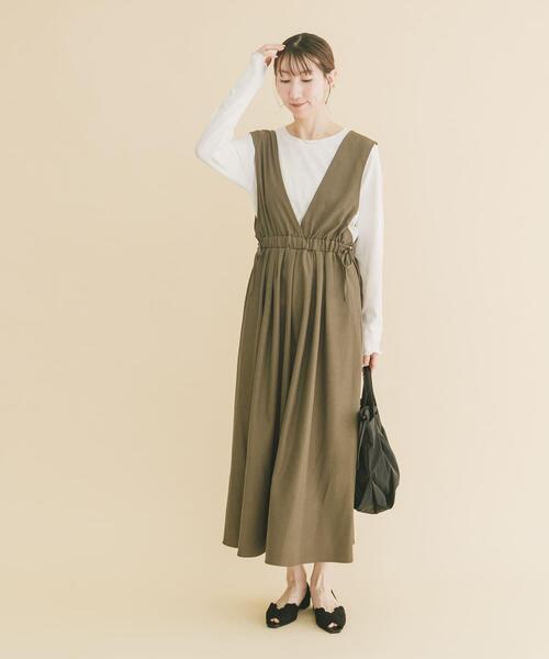 ITEMS URBANRESEARCH（アイテムズ アーバンリサーチ）の「ギャザージャンパースカート(ロングスリーブインナーセット)（ワンピース・レディース・モカ/チャコールグレー/ブラック・FREE）」の15枚目の写真