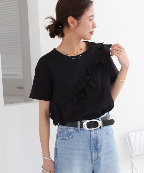JOURNAL STANDARD relume(ジャーナルスタンダード レリューム)の「《WEB限定追加》アシンメトリーフリルTEE(Tシャツ/カットソー・レディース・ホワイト/ブラック・FREE)」の7枚目の写真