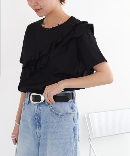 JOURNAL STANDARD relume(ジャーナルスタンダード レリューム)の「《WEB限定追加》アシンメトリーフリルTEE(Tシャツ/カットソー・レディース・ホワイト/ブラック・FREE)」の8枚目の写真
