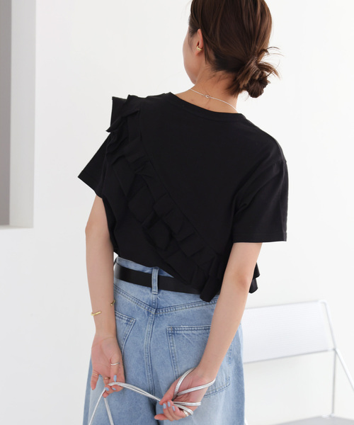 JOURNAL STANDARD relume(ジャーナルスタンダード レリューム)の「《WEB限定追加》アシンメトリーフリルTEE(Tシャツ/カットソー・レディース・ホワイト/ブラック・FREE)」の11枚目の写真