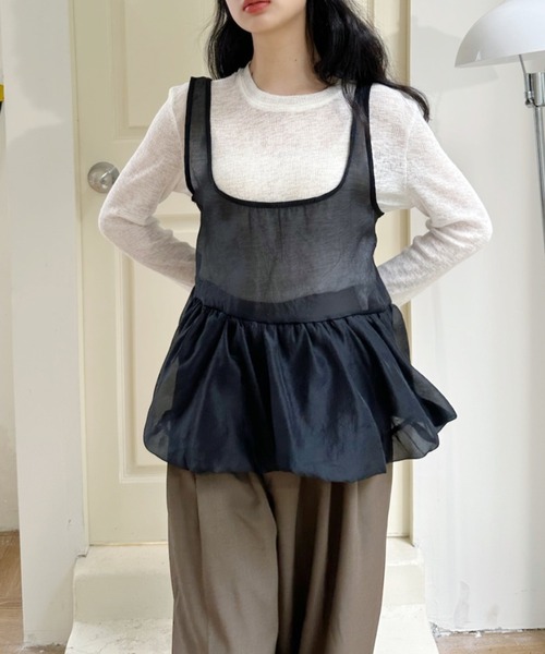 Ada.（エイダ）の「シアー ウエスト 切替 フレア ペプラム キャミ ブラウス（シャツ/ブラウス・レディース・ブラック/アイボリー/ピンク・FREE）」の6枚目の写真