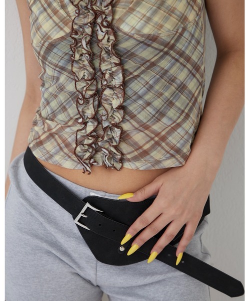 WHO'S WHO gallery（フーズフーギャラリー）の「センターフリルキャミ(チェック柄/ドット柄)（キャミソール・レディース・イエロー/ブラック系その他/オフホワイト/ブラック・FREE）」の13枚目の写真