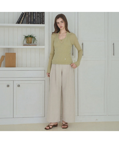 SLOWLOLLI（スローローリ）の「Clean line wide slacks_3 Colors（その他パンツ・レディース・ブラック/アイボリー/チャコール・1(S)/2(M)/3(L)）」の2枚目の写真