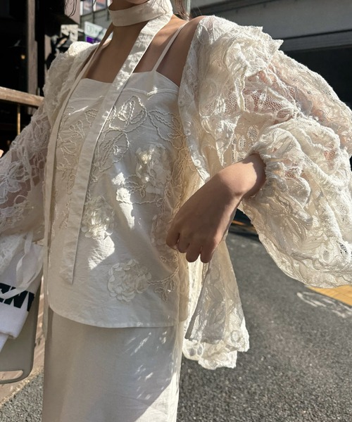 WILLFULLY（ウィルフリー）の「flower cord embroidery layered cami OP（ワンピース・レディース・アイボリー/ブラック・FREE）」の6枚目の写真