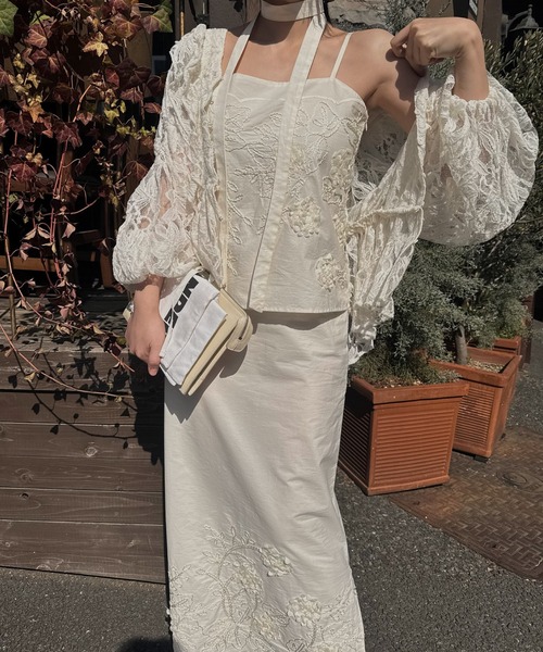 WILLFULLY（ウィルフリー）の「flower cord embroidery layered cami OP（ワンピース・レディース・アイボリー/ブラック・FREE）」の7枚目の写真