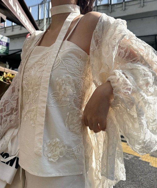 WILLFULLY（ウィルフリー）の「flower cord embroidery layered cami OP（ワンピース・レディース・アイボリー/ブラック・FREE）」の10枚目の写真