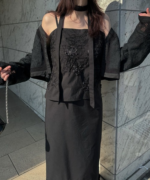 WILLFULLY（ウィルフリー）の「flower cord embroidery layered cami OP（ワンピース・レディース・アイボリー/ブラック・FREE）」の13枚目の写真