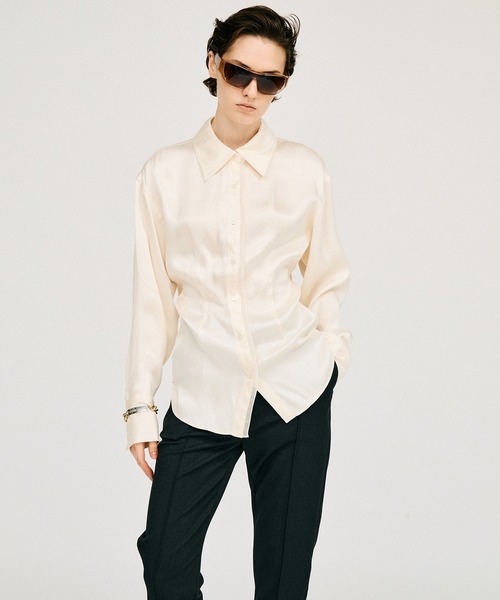 PRANK PROJECT（プランクプロジェクト）の「【2026Summer Pre-Order】サテンシンチドウエストシャツ / Satin Cinched Waist Shirt（シャツ/ブラウス・レディース・ホワイト/ピンク/ブラック・FREE）」の9枚目の写真