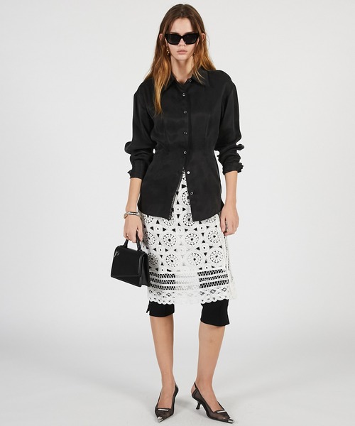 PRANK PROJECT（プランクプロジェクト）の「【2026Summer Pre-Order】サテンシンチドウエストシャツ / Satin Cinched Waist Shirt（シャツ/ブラウス・レディース・ホワイト/ピンク/ブラック・FREE）」の8枚目の写真