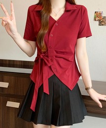 サイドリボン カシュクール風ポロトップス