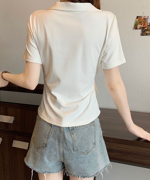2ly2（トゥーリートゥー）の「サイドリボン カシュクール風ポロトップス（Tシャツ/カットソー・レディース・ブルー/ボルドー/ホワイト/ブラック・FREE）」の13枚目の写真