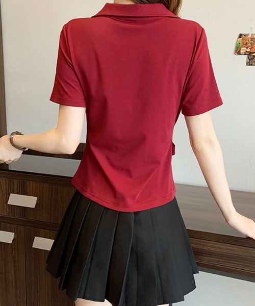 2ly2（トゥーリートゥー）の「サイドリボン カシュクール風ポロトップス（Tシャツ/カットソー・レディース・ブルー/ボルドー/ホワイト/ブラック・FREE）」の6枚目の写真