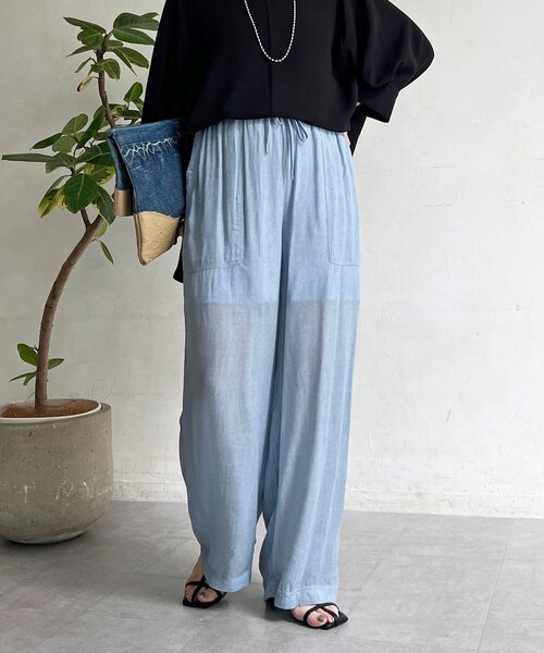 un dix cors（アンディコール）の「シアーデニムワイドパンツ（その他パンツ・レディース・サックスブルー/インディゴブルー/チャコールグレー・FREE）」の3枚目の写真