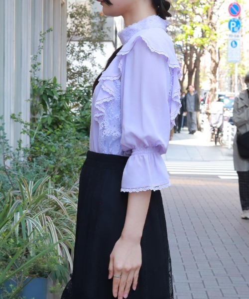 axes femme(アクシーズファム)の「レース×シフォン七分袖ブラウス(シャツ/ブラウス・レディース・ラベンダー/キナリ/ブラック・FREE)」の18枚目の写真