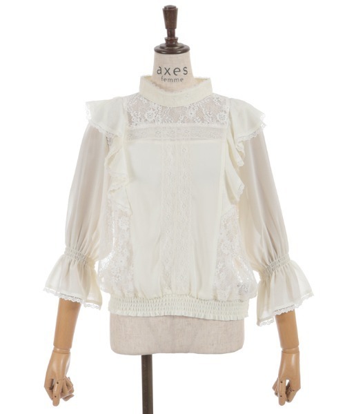 axes femme(アクシーズファム)の「レース×シフォン七分袖ブラウス(シャツ/ブラウス・レディース・ラベンダー/キナリ/ブラック・FREE)」の8枚目の写真