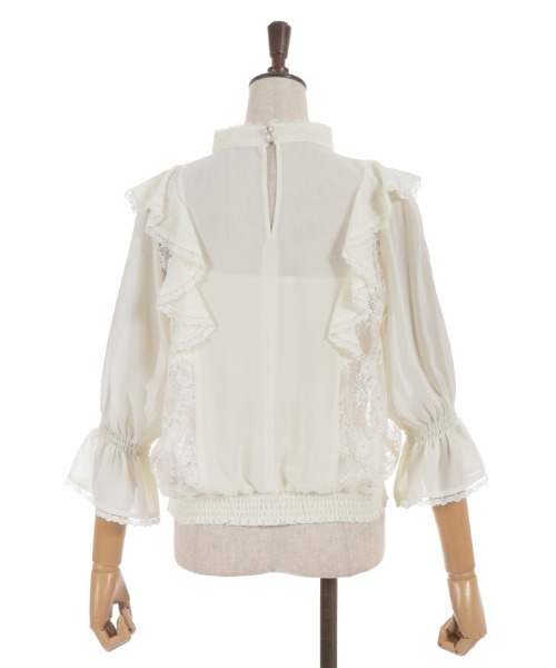 axes femme(アクシーズファム)の「レース×シフォン七分袖ブラウス(シャツ/ブラウス・レディース・ラベンダー/キナリ/ブラック・FREE)」の10枚目の写真