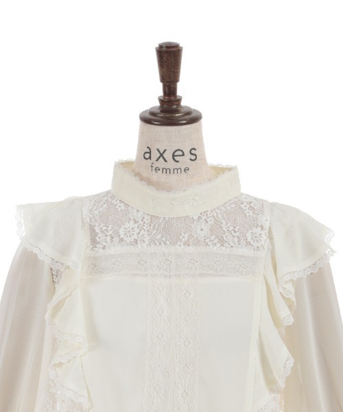 axes femme(アクシーズファム)の「レース×シフォン七分袖ブラウス(シャツ/ブラウス・レディース・ラベンダー/キナリ/ブラック・FREE)」の11枚目の写真