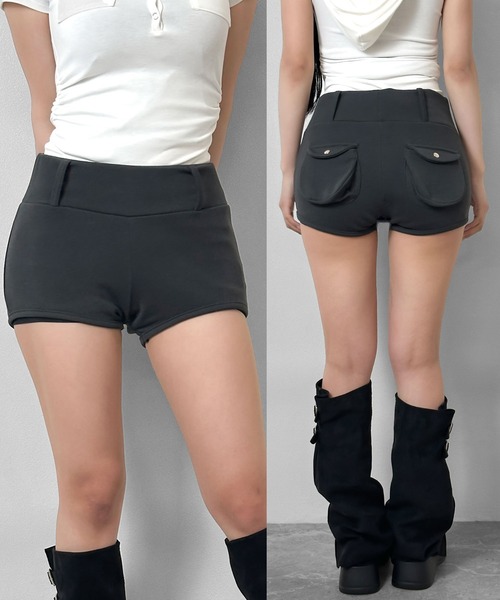 FOLLOWIN(フォロウィン)の「【3COLOR】バックポケットデザインバンディングショートパンツ(スウェットパンツ・レディース・ブラウン/ブラック/チャコールグレー・FREE)」の2枚目の写真