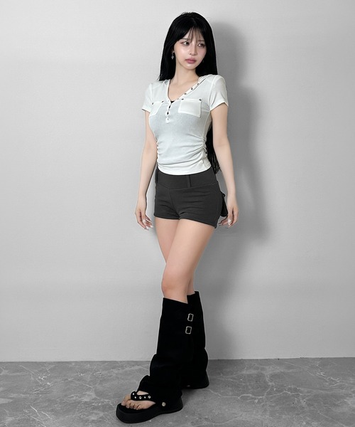 FOLLOWIN(フォロウィン)の「【3COLOR】バックポケットデザインバンディングショートパンツ(スウェットパンツ・レディース・ブラウン/ブラック/チャコールグレー・FREE)」の20枚目の写真