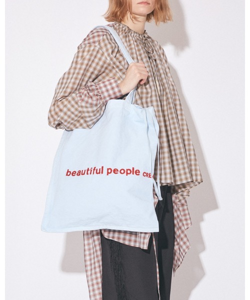 beautiful people（ビューティフルピープル）の「brushed logo tote bag 1616611945（ショルダーバッグ・メンズ・ライトブルー/ホワイト/イエロー・FREE）」の4枚目の写真