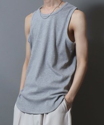 Waffle-Knit Tank Top / 裾ラウンド ワッフルタンクトップ 無地 メンズ トップス インナー セミロング丈