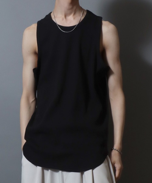 ANPAS（アンパス）の「Waffle-Knit Tank Top / 裾ラウンド ワッフルタンクトップ 無地 メンズ トップス インナー セミロング丈（タンクトップ・メンズ・グレー/ブラック/ホワイト・M/L）」の2枚目の写真