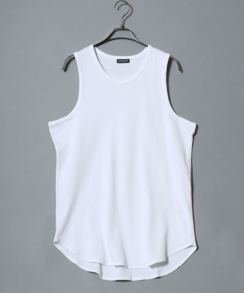 ANPAS（アンパス）の「Waffle-Knit Tank Top / 裾ラウンド ワッフルタンクトップ 無地 メンズ トップス インナー セミロング丈（タンクトップ・メンズ・グレー/ブラック/ホワイト・M/L）」の4枚目の写真