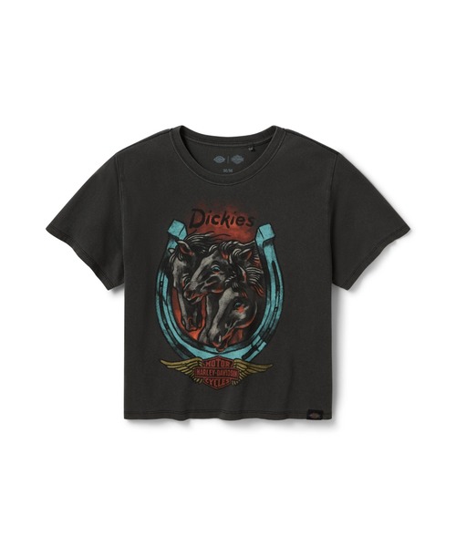 Harley-Davidson(ハーレーダビッドソン)の「Dickies(R) x H-D(R)トリプルホース ボクシーフィットTシャツ(Tシャツ/カットソー・レディース・ブラック系その他・X-SMALL)」の1枚目の写真