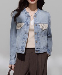 AMAJI（アマジ）の「デニムジャケット ショート丈 レーストリム 襟付き（デニムジャケット）」